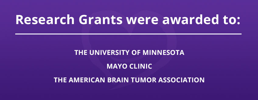 Research Grants were awarded to: The University of Minnesota, May Clinic, American Brain Tumor Association, Givens Brain Tumor Center
